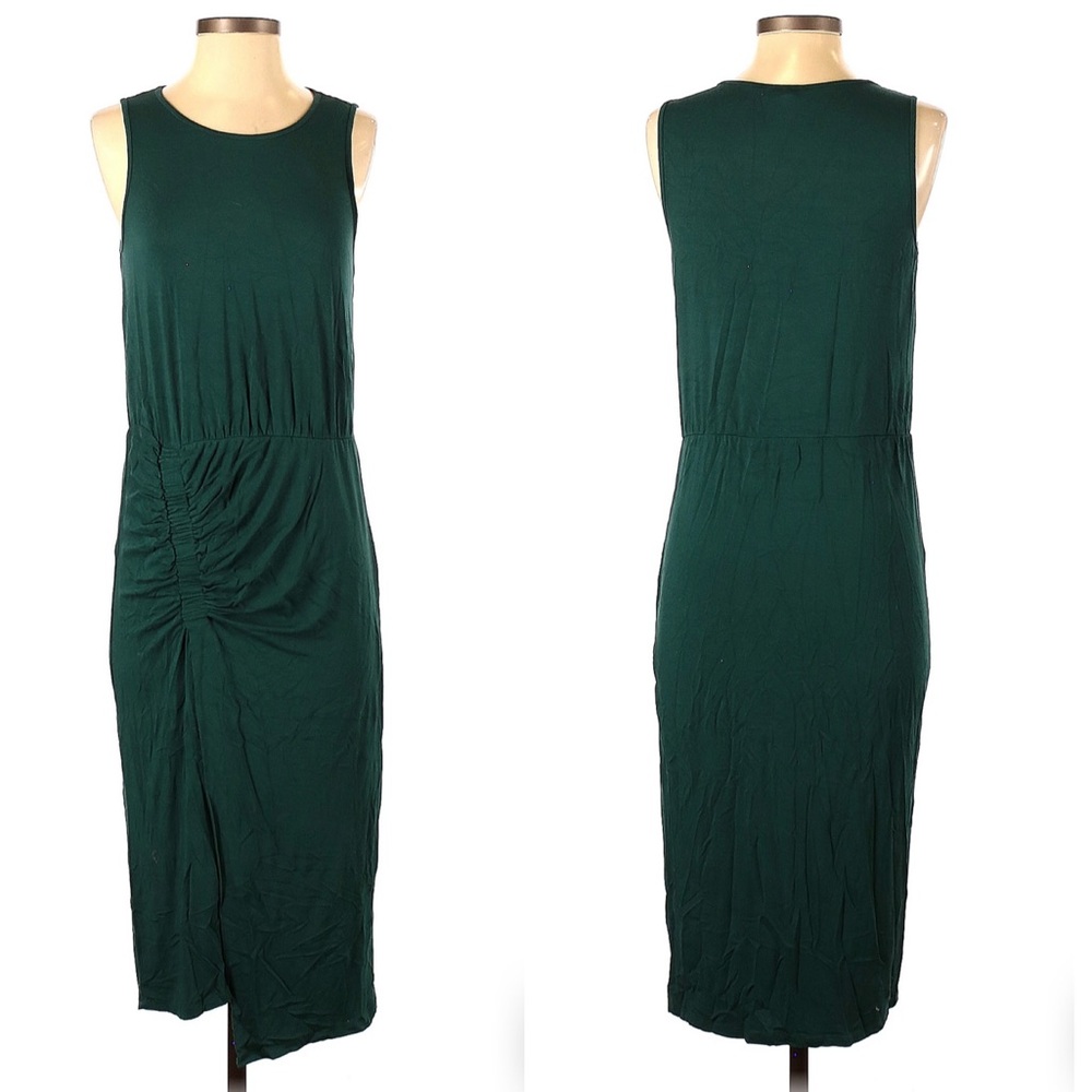 Vince Camuto Verdant Green Tropical Heat Ruched Sleeveless Asymmetrical Dress